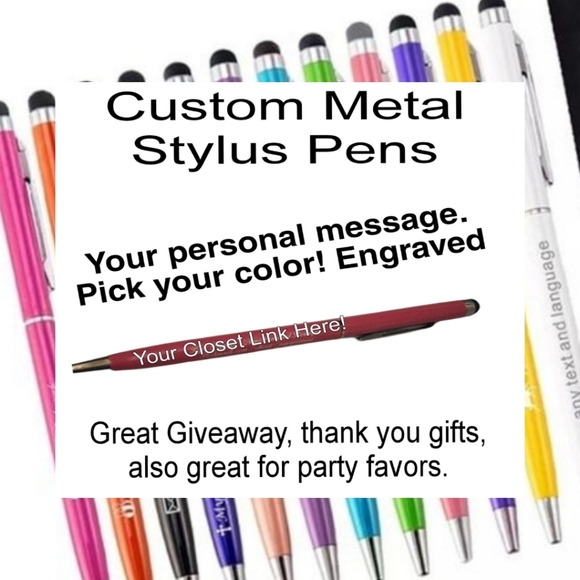 50 pack CUSTOM METAL🖊PEN & STYLUS W/ YOUR CLOSET NAME & LINK GREAT FOR - Picture 1 of 11